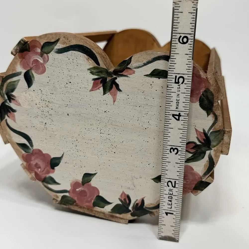Vintage Wood Heart Basket Planter Farmhouse Country 10